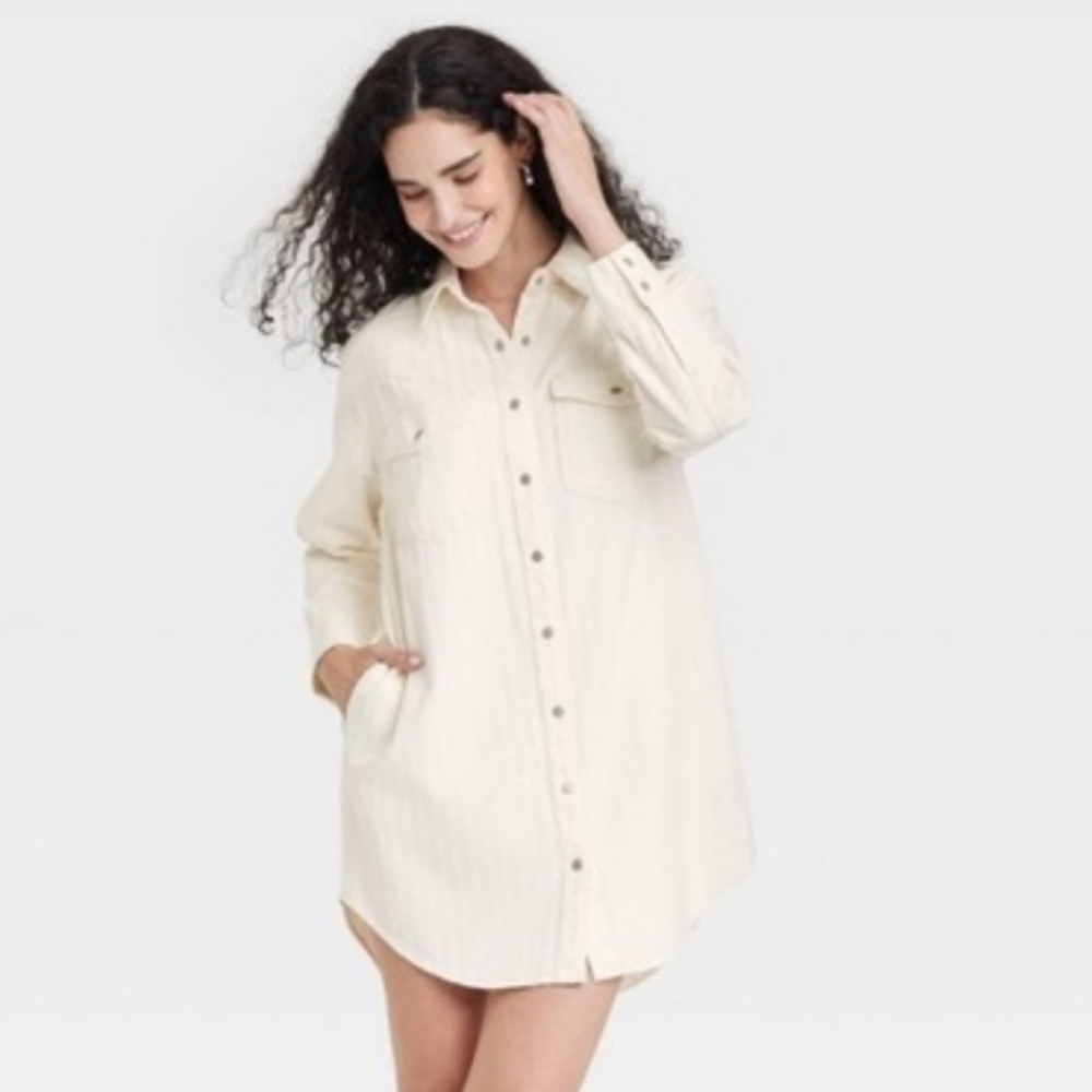 Universal Thread Cream Mini Shirt Dress